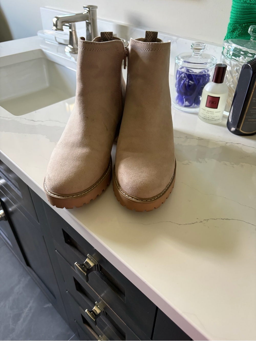Women's Suede Ankle Boots in Beige - Stylish Everyday Comfort